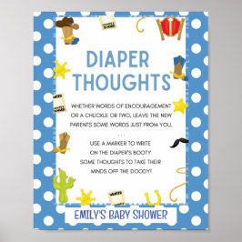 Cute Blue Cowboy Baby shower Game Sign Poster