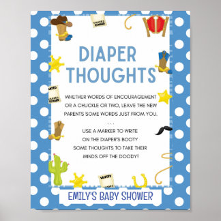 Cute Blue Cowboy Baby shower Game Sign Poster