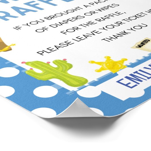Cute Blue Cowboy Baby shower Game Sign Poster (Hoek)