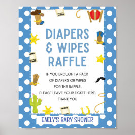 Cute Blue Cowboy Baby shower Game Sign Poster