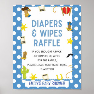 Cute Blue Cowboy Baby shower Game Sign Poster