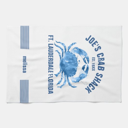 Cute Blue Crab Hand Waterverven Illustratie Theedoek (Horizontaal)