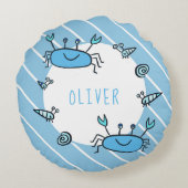 Cute Blue Crab Zee Animal Boy Name Rond Kussen (Achterkant)