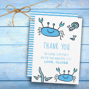 Cute Blue Crab Zee Animals Boy Birthday Bedankkaart