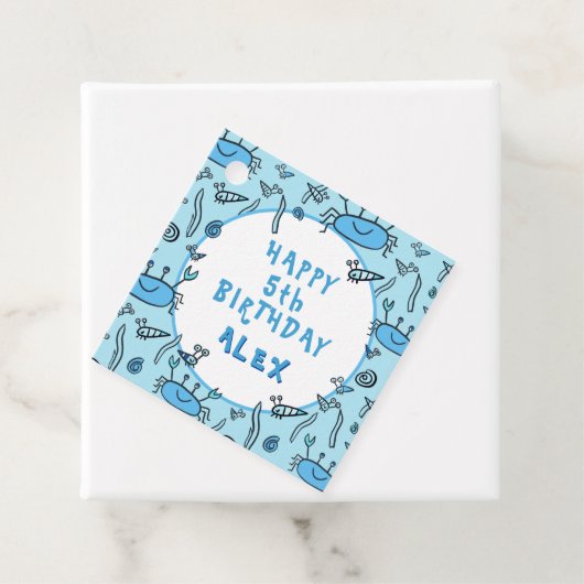 Cute Blue Crab Zee Animals Boy Happy Birthday Bedankjes Labels (In situ)