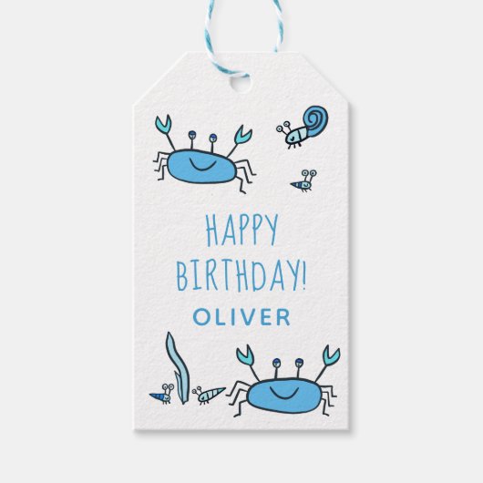 Cute Blue Crab Zee Animals Boy Happy Birthday Cadeaulabel (Voorkant)