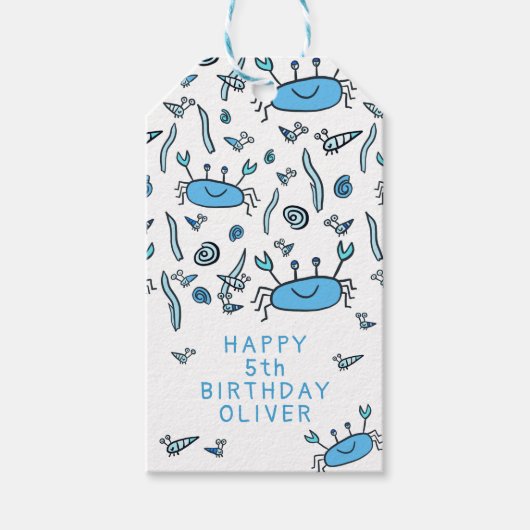 Cute Blue Crab Zee Animals Boy Happy Birthday Cadeaulabel (Voorkant)
