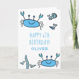 Cute Blue Crab Zee Animals Boy Happy Birthday Kaart