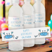 Cute Blue Crab Zee Animals Boy Happy Birthday Waterfles Etiket