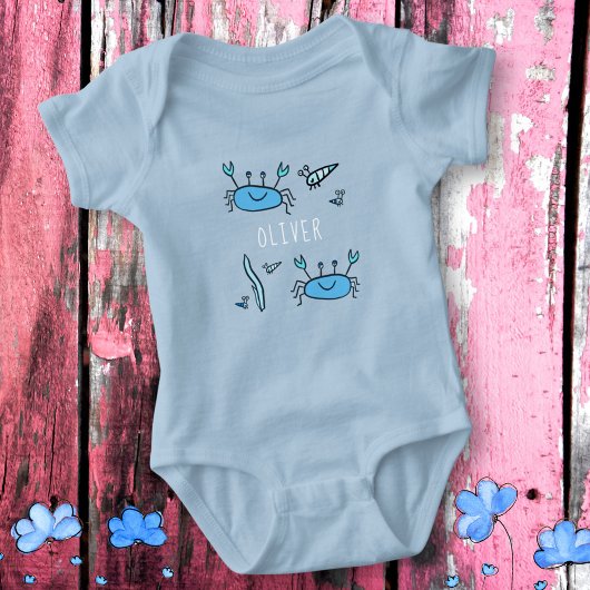 Cute Blue Crab Zee Animals Boy Name Romper