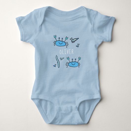 Cute Blue Crab Zee Animals Boy Name Romper (Voorkant)