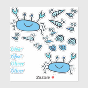 Cute Blue Crab Zee Animals Boy Name Sticker