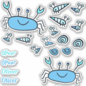 Cute Blue Crab Zee Animals Boy Name Sticker (Voorkant)