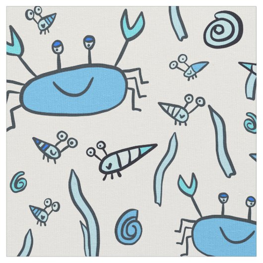 Cute Blue Crabs Zee Animals Shell Pattern Kinder Stof (Close Up)