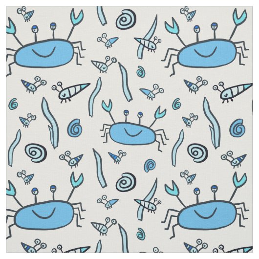 Cute Blue Crabs Zee Animals Shell Pattern Kinder Stof (Swatch)