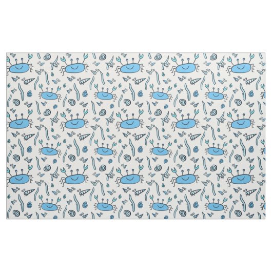 Cute Blue Crabs Zee Animals Shell Pattern Kinder Stof (Fat Quarter)