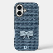 Cute Blue Crochet Bow Yarn Custom Name Case-Mate iPhone Case (Achterkant)