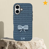 Cute Blue Crochet Bow Yarn Custom Name Case-Mate iPhone Case