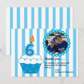 Cute Blue Cupcake Foto Hartelijk dank Kaart (Voorkant / Achterkant)