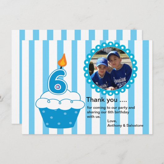 Cute Blue Cupcake Foto Hartelijk dank Kaart (Voorkant / Achterkant)