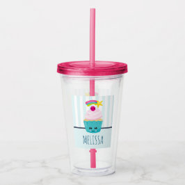Cute Blue Cupcake met Kawaii Face Acryl Drinkbeker