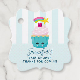 Cute Blue Cupcake met Kawaii Face Baby shower Bedankjes Labels