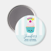 Cute Blue Cupcake met Kawaii Face Baby shower Magneet (Voorkant / Achterkant)