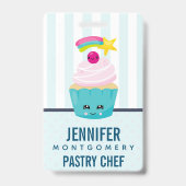 Cute Blue Cupcake met Kawaii Face Badge (Achterkant)