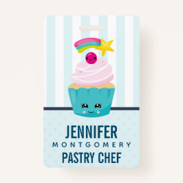 Cute Blue Cupcake met Kawaii Face Badge