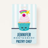 Cute Blue Cupcake met Kawaii Face Badge (Achterkant)