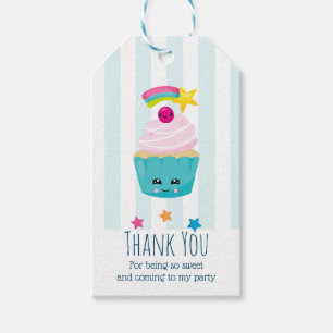 Cute Blue Cupcake met Kawaii Face Birthday Bedankt Cadeaulabel
