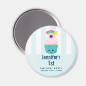 Cute Blue Cupcake met Kawaii Face Birthday Favor Magneet (Voorkant / Achterkant)