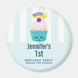Cute Blue Cupcake met Kawaii Face Birthday Favor Magneet