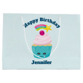 Cute Blue Cupcake met Kawaii Face Birthday Groot Cadeauzakje (Achterkant)