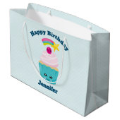 Cute Blue Cupcake met Kawaii Face Birthday Groot Cadeauzakje (Achterkant Gekanteld)