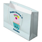 Cute Blue Cupcake met Kawaii Face Birthday Groot Cadeauzakje (Voorkant Gekanteld)