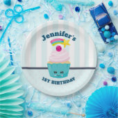 Cute Blue Cupcake met Kawaii Face Birthday Papieren Bordje (Feest)