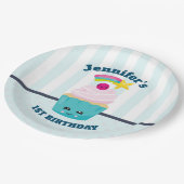 Cute Blue Cupcake met Kawaii Face Birthday Papieren Bordje (Gekanteld)