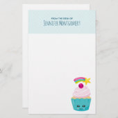 Cute Blue Cupcake met Kawaii Face Briefpapier (Voorkant / Achterkant)