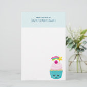 Cute Blue Cupcake met Kawaii Face Briefpapier (Staand voorkant)