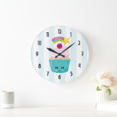 Cute Blue Cupcake met Kawaii Face Grote Klok (Huis)