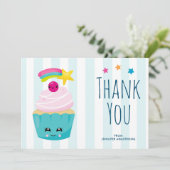 Cute Blue Cupcake met Kawaii Face Hartelijk dank Bedankkaart (Staand voorkant)