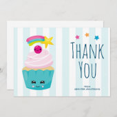 Cute Blue Cupcake met Kawaii Face Hartelijk dank Bedankkaart (Voorkant / Achterkant)