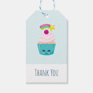 Cute Blue Cupcake met Kawaii Face Hartelijk dank Cadeaulabel