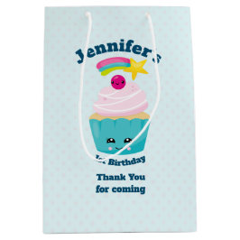Cute Blue Cupcake met Kawaii Face Hartelijk dank Medium Cadeauzakje