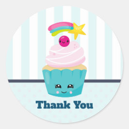 Cute Blue Cupcake met Kawaii Face Hartelijk dank Ronde Sticker