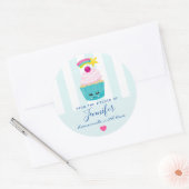 Cute Blue Cupcake met Kawaii Face Kitchen Ronde Sticker (Envelop)