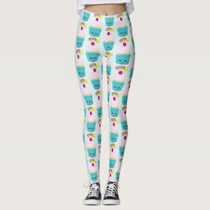 Cute Blue Cupcake met Kawaii Face Leggings