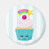 Cute Blue Cupcake met Kawaii Face Magneet (Voorkant)