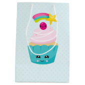 Cute Blue Cupcake met Kawaii Face Medium Cadeauzakje (Achterkant)
